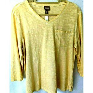 Chico's Women Yellow 3/4 Sleeve T-Shirt Size 2
